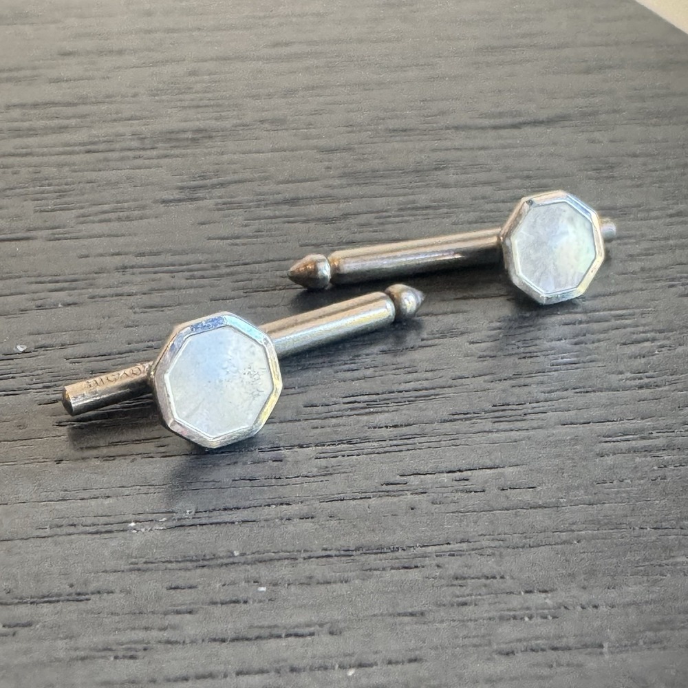 50s Hickok Octagon‎ Bullet Mother of Pearl Cufflinks Silver Tone Mid Century